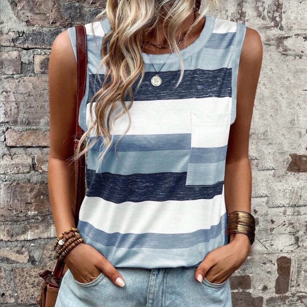 Striped Blue Top w/Pocket Design